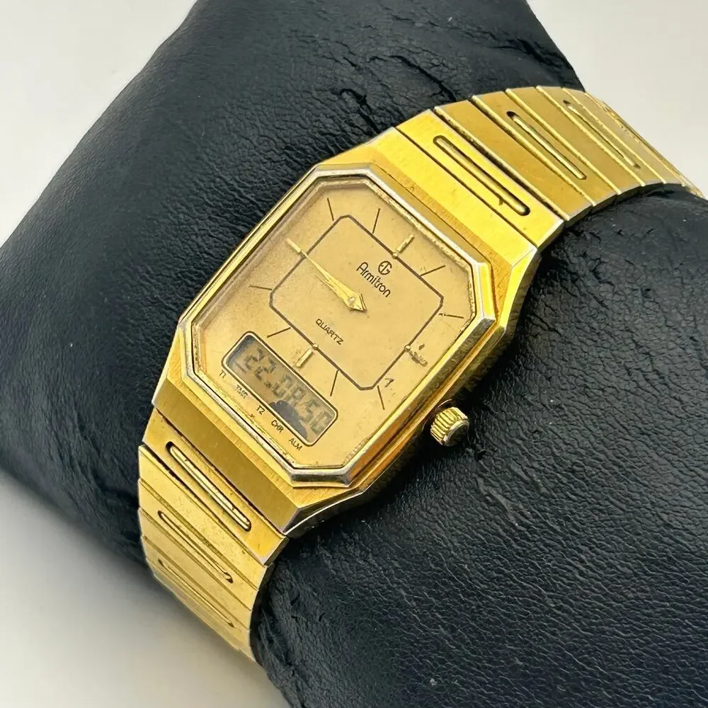 Armitron Gold Tone Octagonal Case Analog-digital Watch Working New Battery